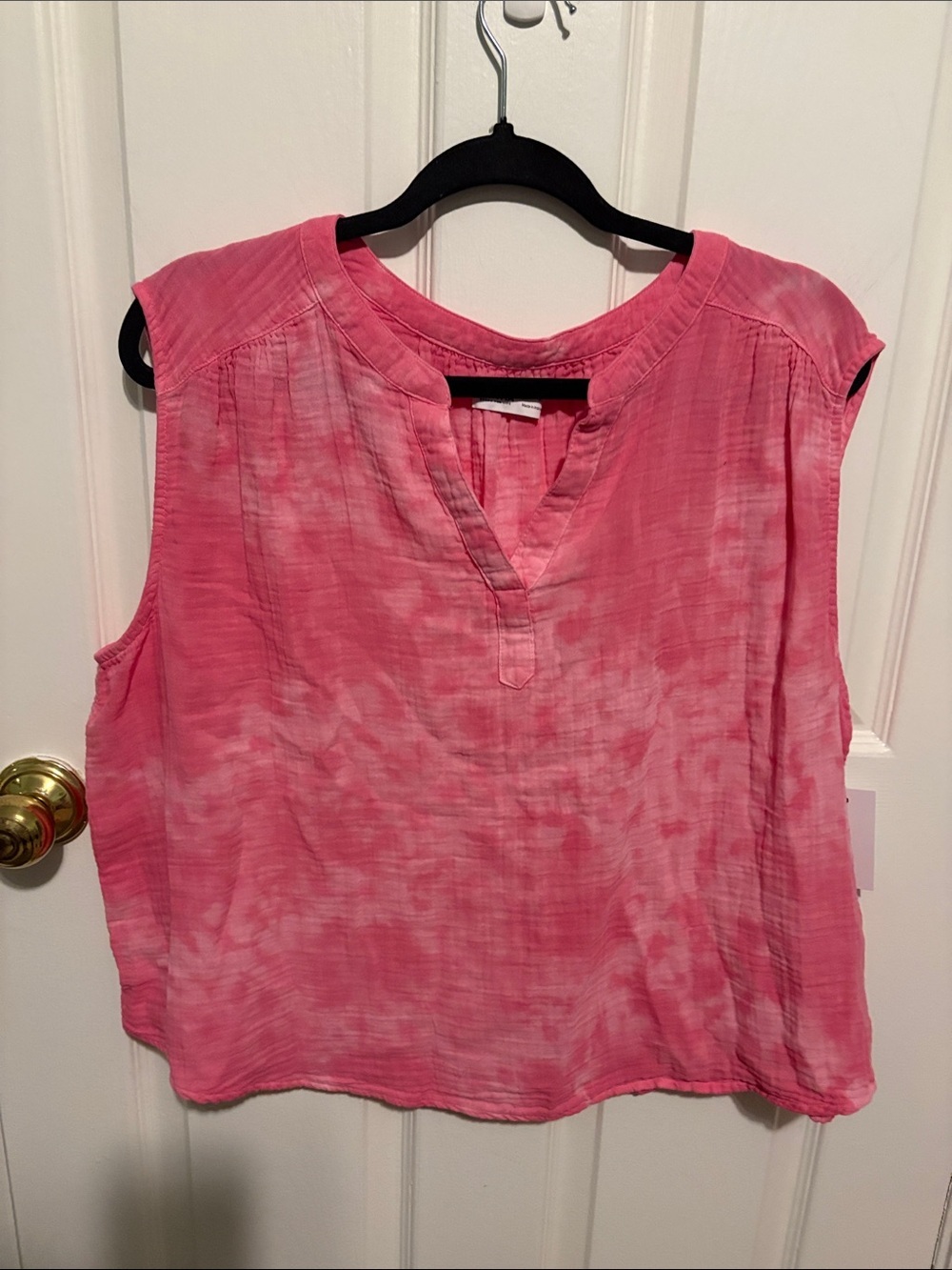 Sonoma Pink Tie-Dye Cap Sleeve V-Notch Top